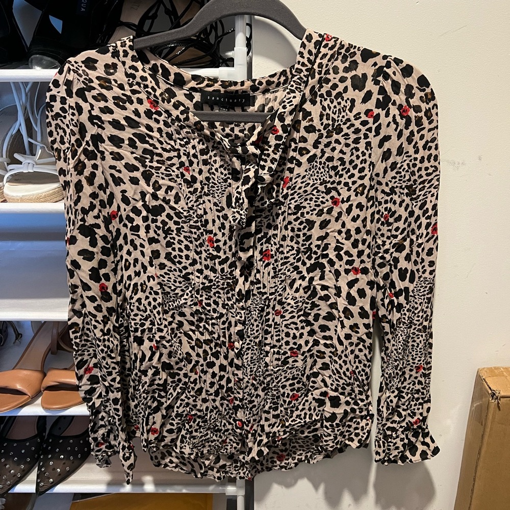 Sanctuary Leopard Print Blouse with Red Accents